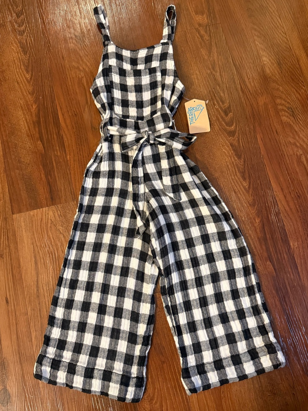 NWT Thereabouts Girls Belted Gingham Jumpsuit - Size XXS (4/5) Black White